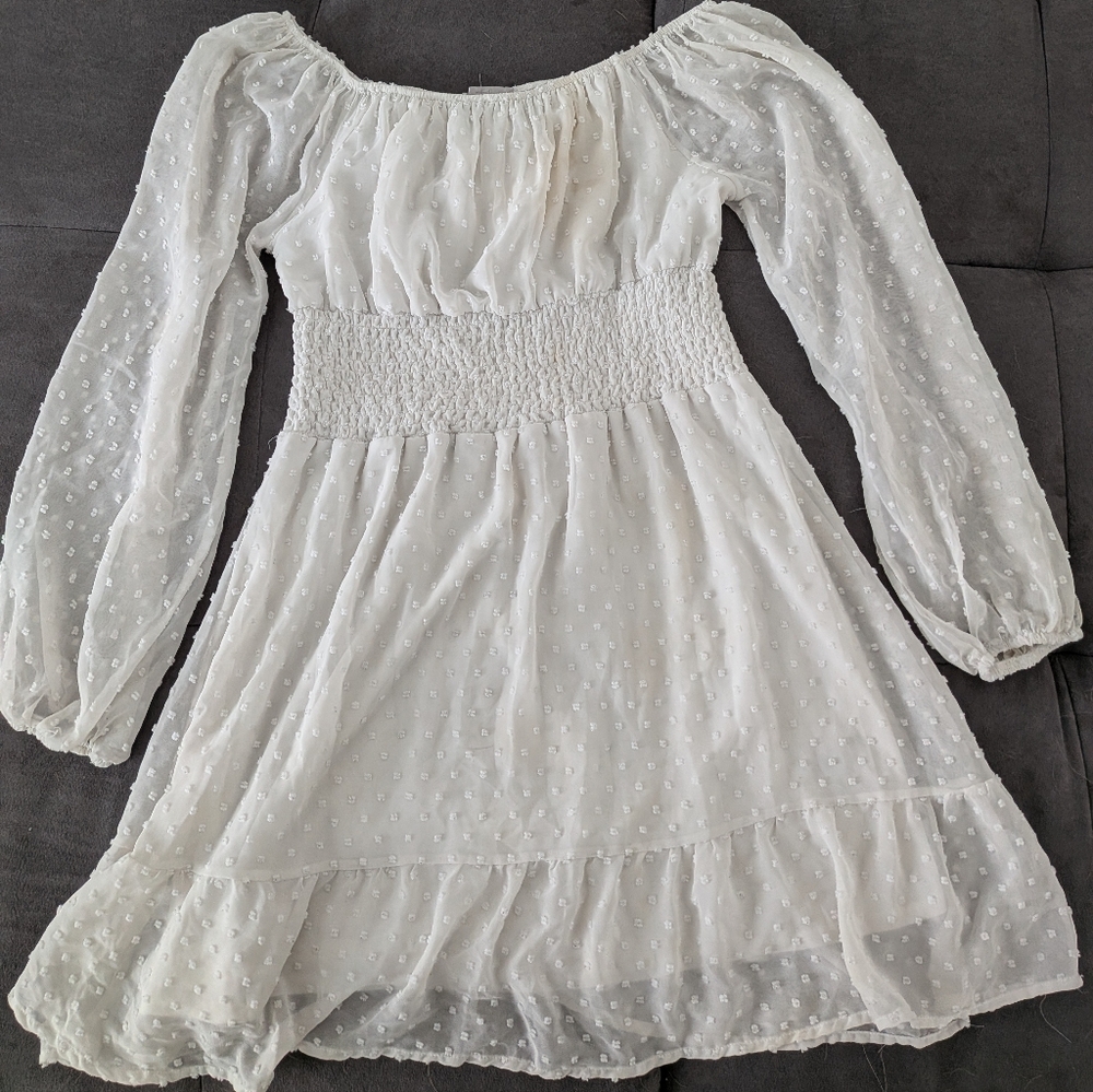 Off Shoulder Flowy White Long Sleeve Dress